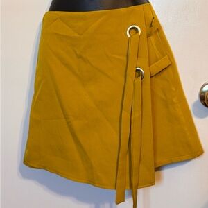 Mustard Yellow Wrap Skort with Grommet Detail